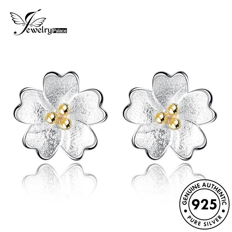 Jewelrypalace Stud925 Wanita Bunga Perak Anting Emas Asli Lucu E52