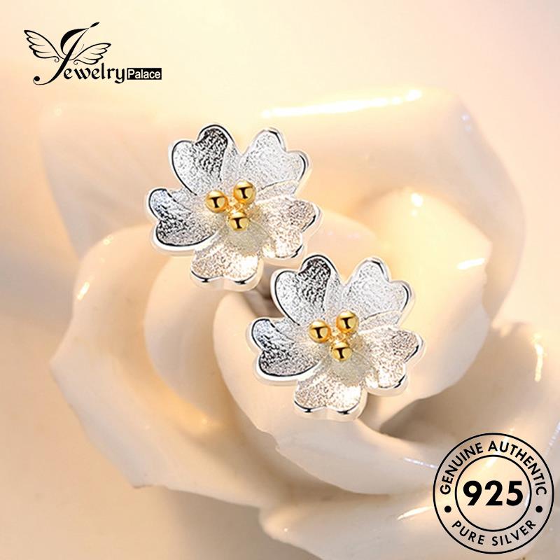 Jewelrypalace Stud925 Wanita Bunga Perak Anting Emas Asli Lucu E52