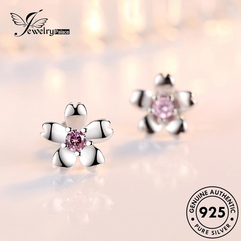 Jewelrypalace Anting Wanita Bunga Pink Kreatif Kristal925 Stud Asli Berlian Perak E65