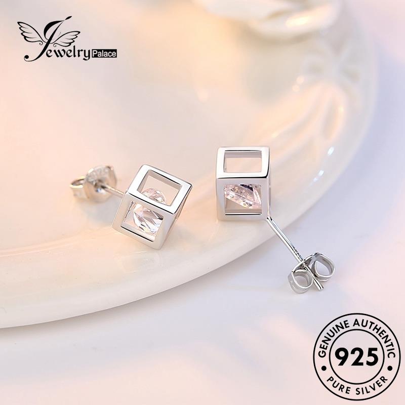 Jewelrypalace Anting Perak Stud Persegi Berlian Wanita Asli Moissanite Temperamen925 E58