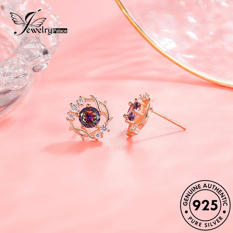 Perhiasanpalace Kepribadian Perak Wanita925 Asli Moonstone Snowflake Stud Earrings Emas E147