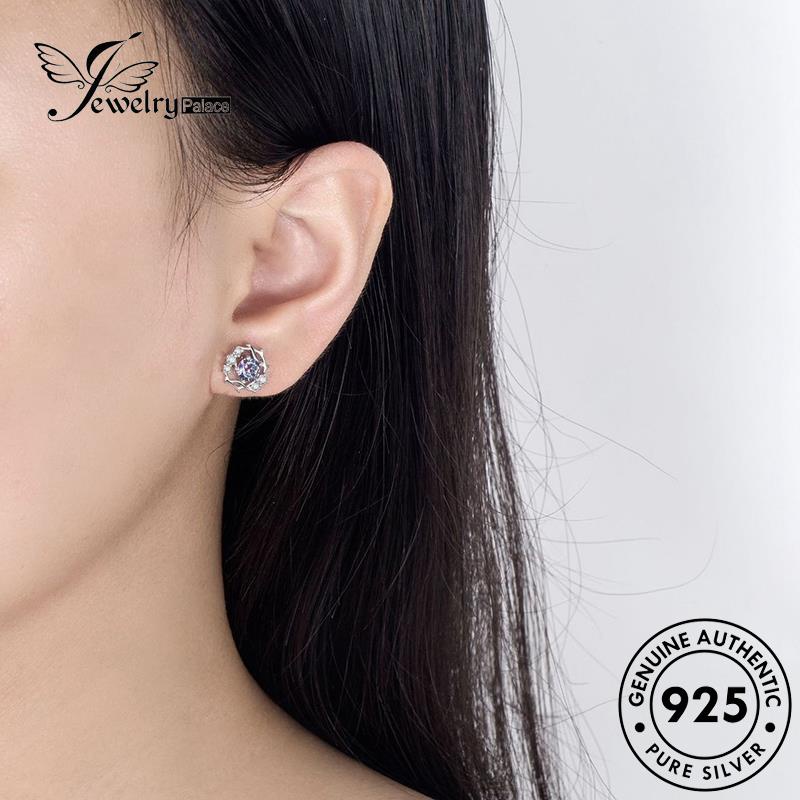 Perhiasanpalace Kepribadian Perak Wanita925 Asli Moonstone Snowflake Stud Earrings Emas E147