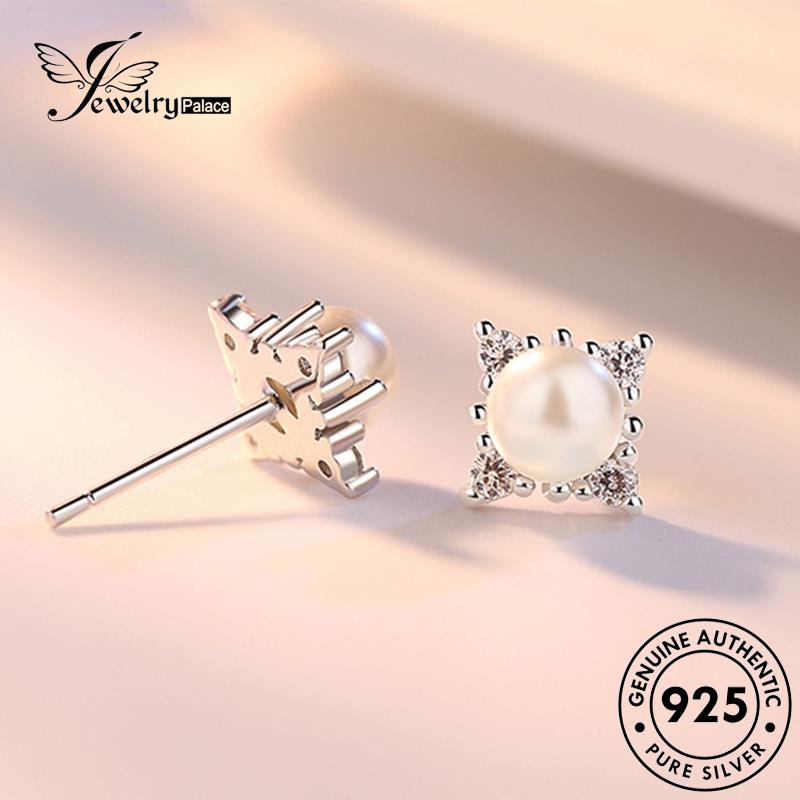 Jewelrypalace Snowflake Wanita Temperamen Anting Perak925Mutiara Asli Stud E191