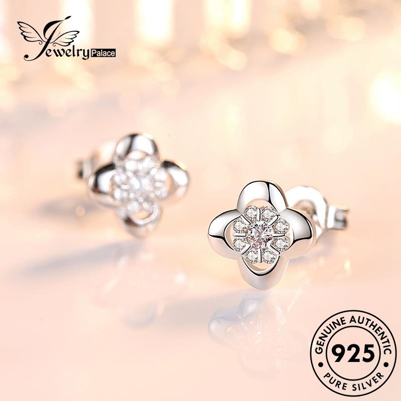 Jewelrypalace Berlian Wanita Simple Perak925 Stud Moissanite Anting Bunga Asli E257