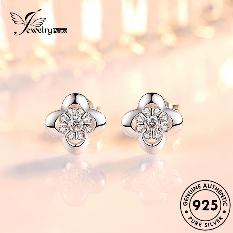 Jewelrypalace Berlian Wanita Simple Perak925 Stud Moissanite Anting Bunga Asli E257