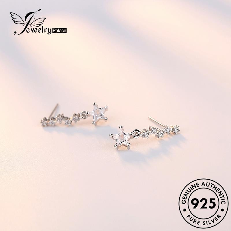 Jewelrypalace Original Anting Tusuk Perak925 Wanita Berlian Berujung Lima Kreatif Bintang Moissanite E263