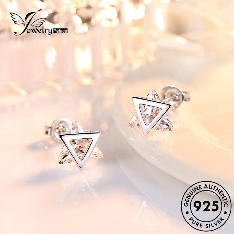 Jewelrypalace Berlian Stud925 Wanita Kepribadian Asli Anting Segitiga Perak Moissanite E212