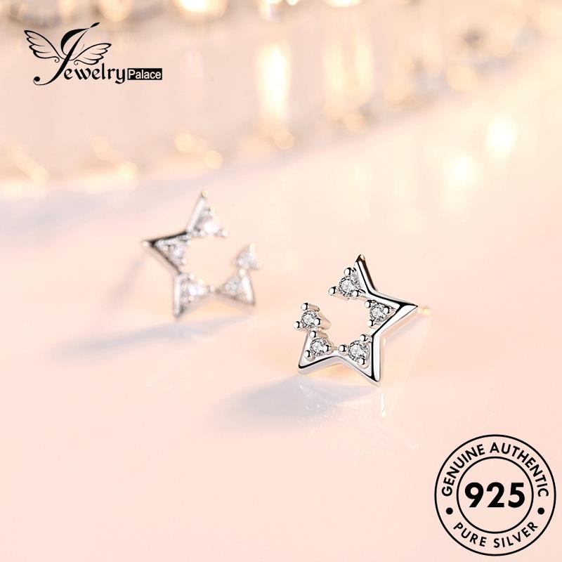 Jewelrypalace Stud Bintang Moissanite Berlian Wanita925 Perak Asli Berujung Lima Anting Kepribadian E217