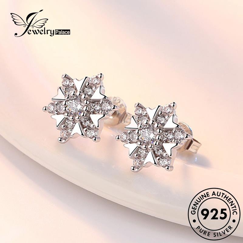Jewelrypalace Temperamen Stud925Original Snowflake Earrings Perak Berlian Pink Kristal Wanita E228