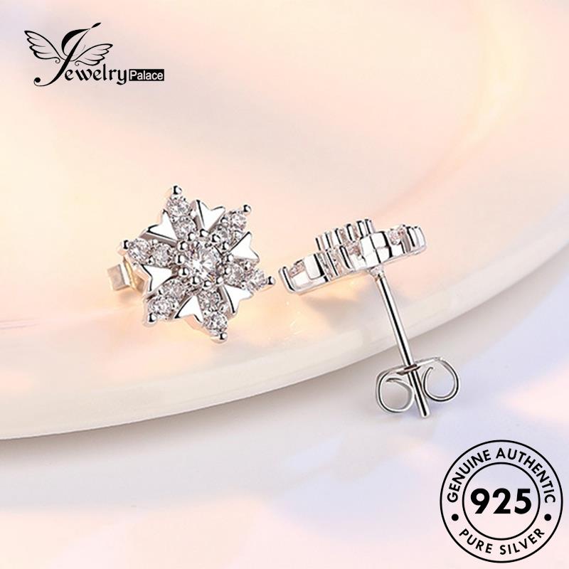 Jewelrypalace Temperamen Stud925Original Snowflake Earrings Perak Berlian Pink Kristal Wanita E228