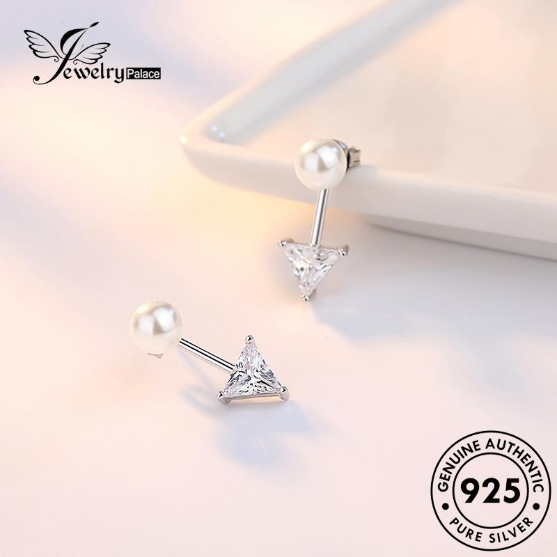 Jewelrypalace Asli Berlian Wanita Anting925 Kepribadian Perak Segitiga Moissanite Stud E336