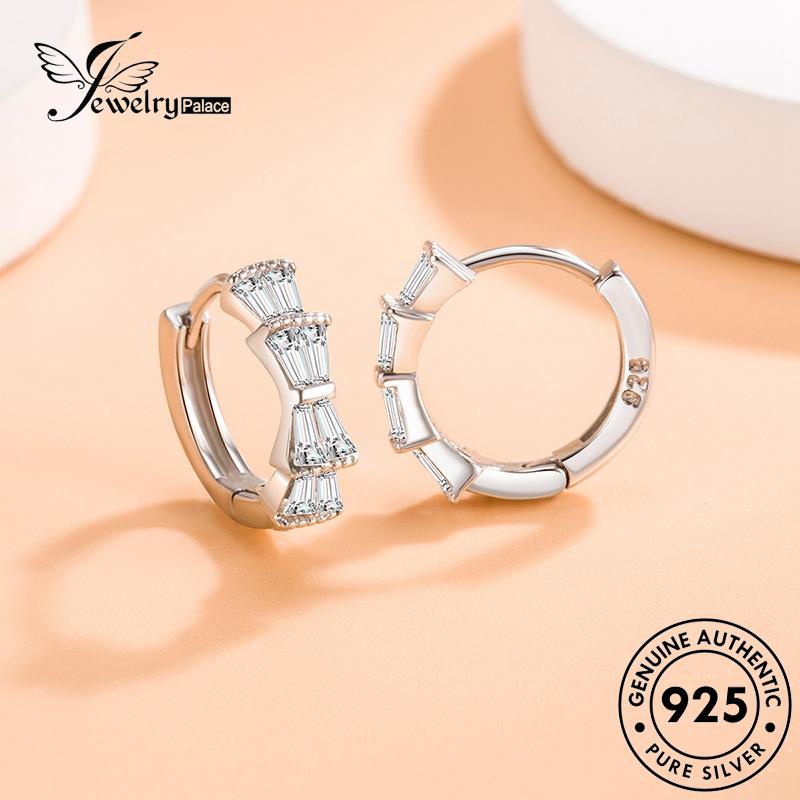 Jewelrypalace Perak Wanita Berlian925 Simple Emas Asli Anting Busur Moissanite Hoop E407