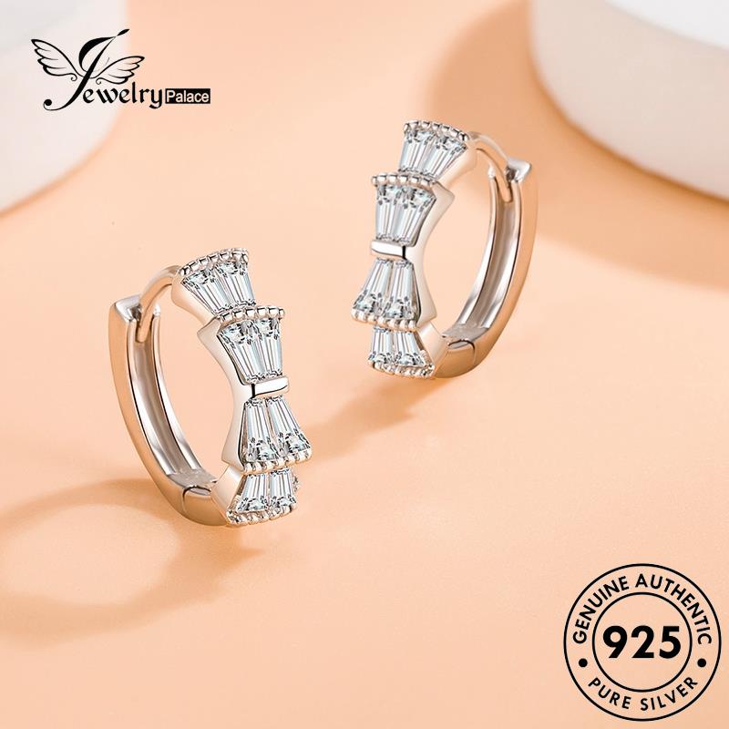 Jewelrypalace Perak Wanita Berlian925 Simple Emas Asli Anting Busur Moissanite Hoop E407