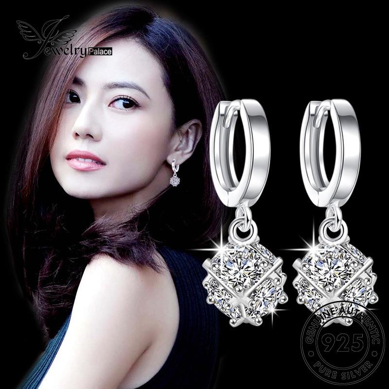 Jewelrypalace Kepribadian Hoop925 Anting Berlian Rubik Perak Asli Moissanite Kubus Wanita E367