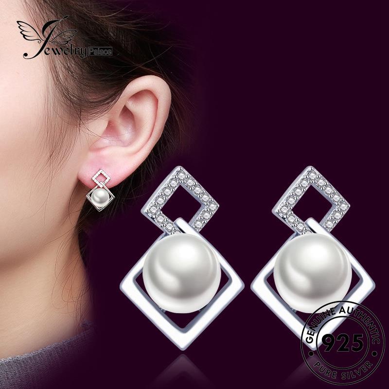 Jewelrypalace925mutiara Stud Anting Persegi Kepribadian Asli Wanita Perak E558