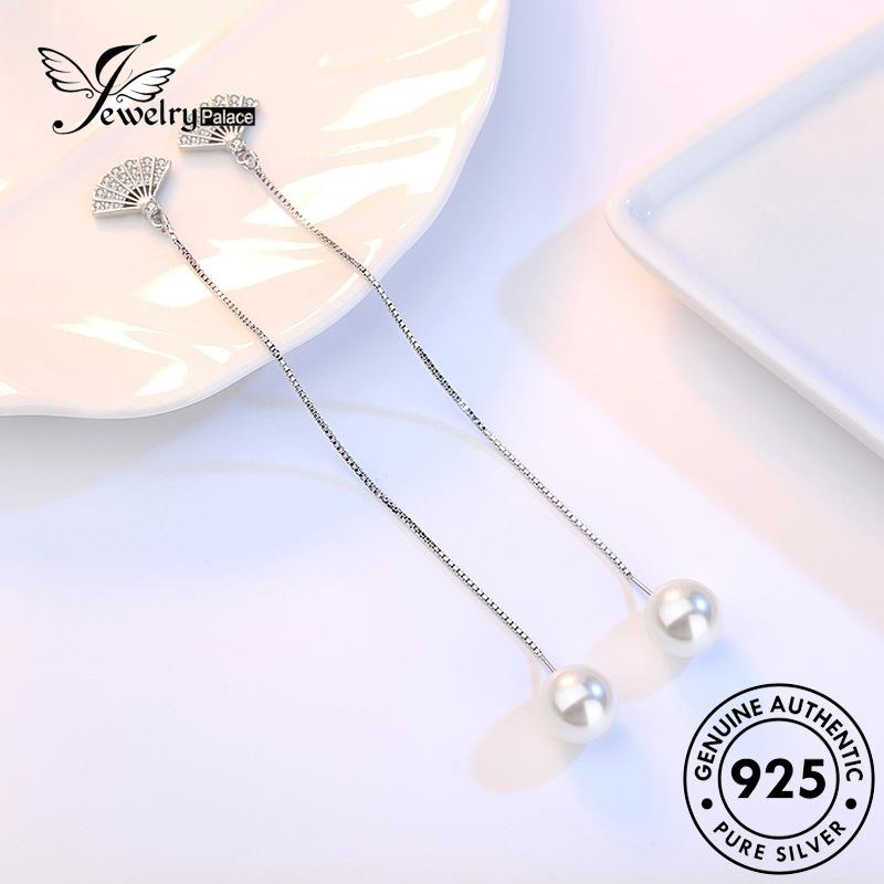 Jewelrypalace Asli925Mutiara Wanita Anting Kipas Temperamen Perak Drop E646