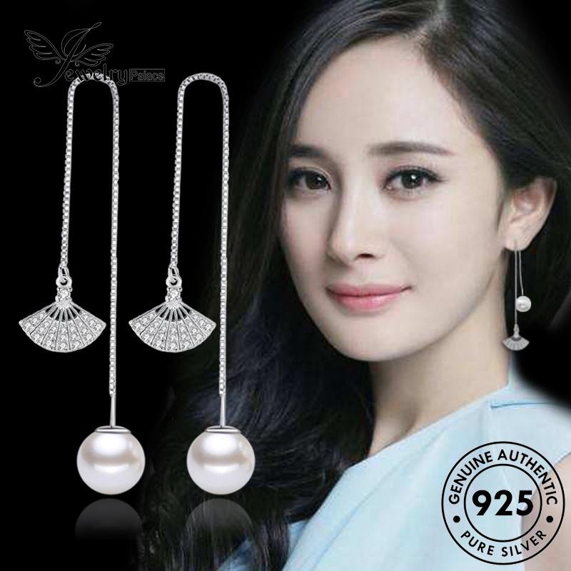 Jewelrypalace Asli925Mutiara Wanita Anting Kipas Temperamen Perak Drop E646