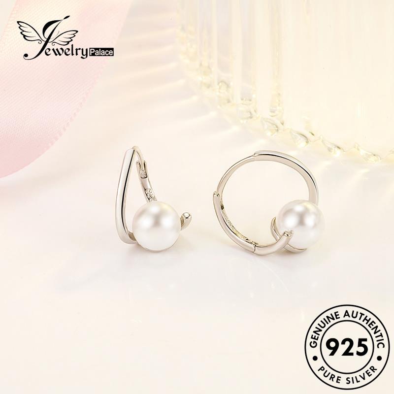 Jewelrypalace Geometri Anting Romantis Mutiara Asli Perak925 Wanita Hoop E788