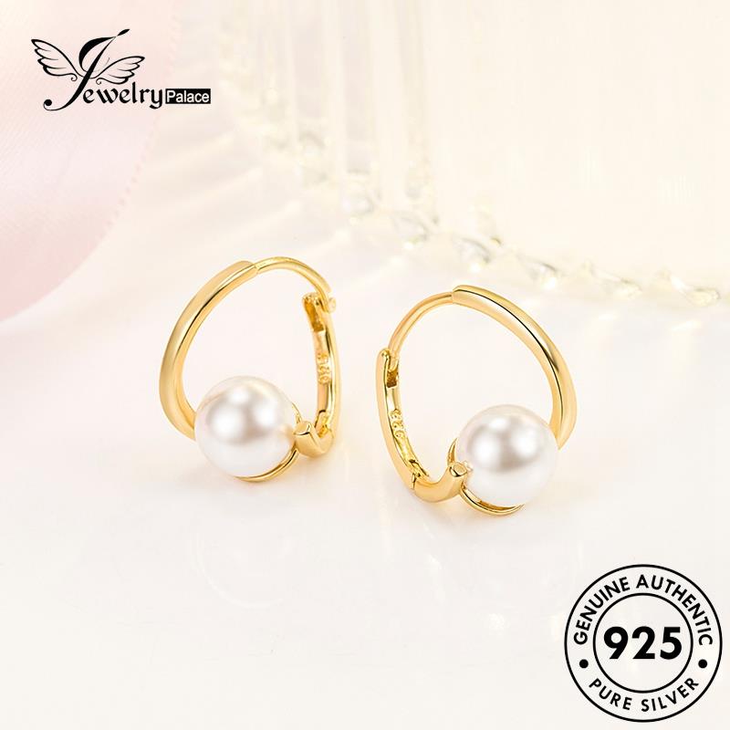 Jewelrypalace Geometri Anting Romantis Mutiara Asli Perak925 Wanita Hoop E788