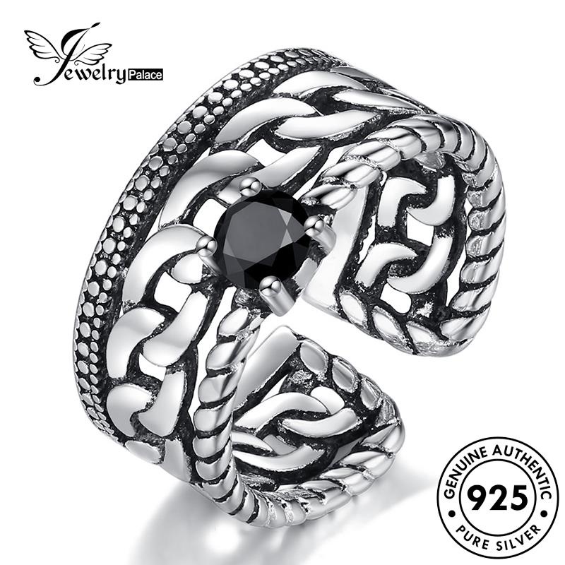 Jewelrypalace Obsidian Rantai Berlian Wanita Kreatif Cincin Perak925 Asli Hitam R153