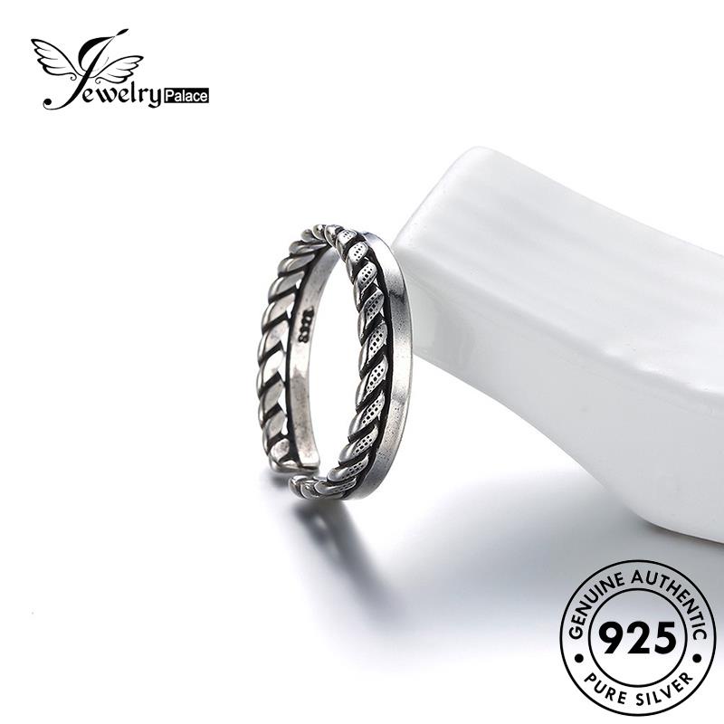 Tempat Perhiasan Cincin Perak Wanita Asli Tali Lilit925 Vintage R263