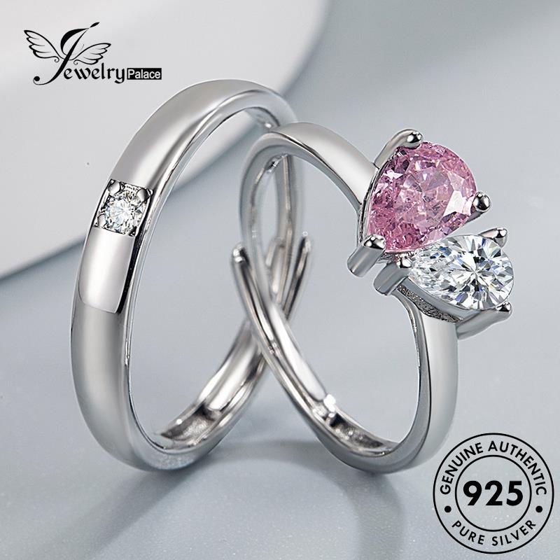 Jewelrypalace Kristal925Cincin Hati Pink Asli Pasangan Bentuk Perak Kepribadian Berlian R311