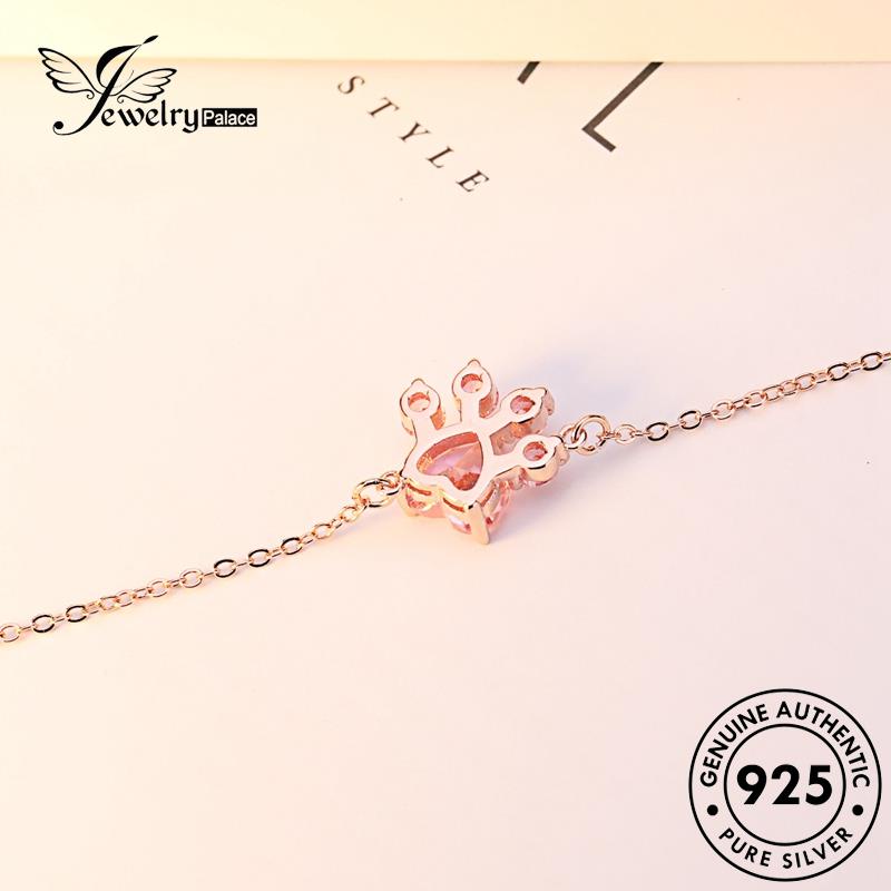 Jewelrypalace Paw Original Gelang Pink Emas925 Wanita Cat Kristal Berlian Silver B256