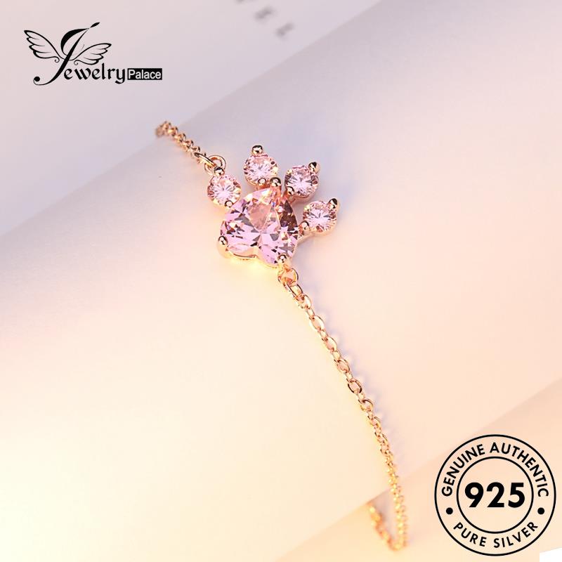 Jewelrypalace Paw Original Gelang Pink Emas925 Wanita Cat Kristal Berlian Silver B256