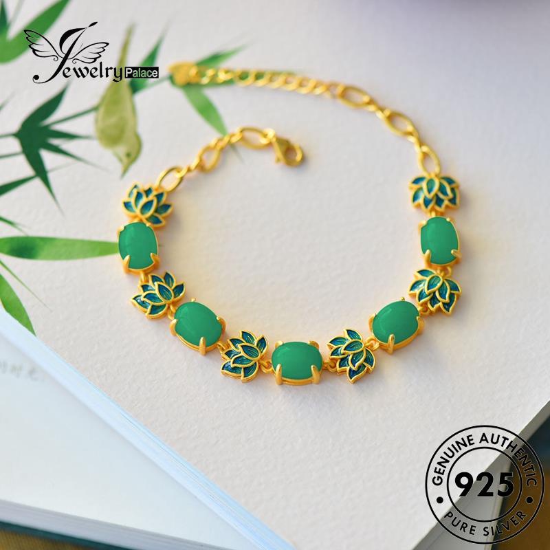 Jewelrypalace Enamel Perak Asli Wanita Lotus Gelang Giok925 B517