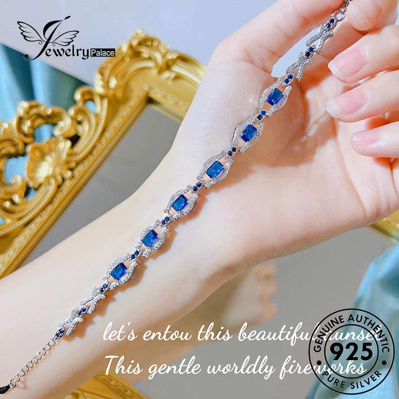 Jewelrypalace Asli Wanita Perak925 Gelang Kotak Sapphire B568