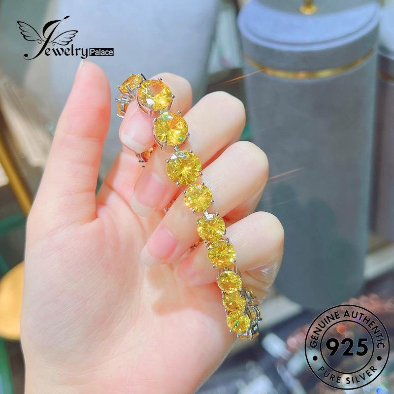 Tempat Perhiasan925 Dari Full Mewah Gelang Citrine Diamonds Asli Ringan Wanita Silver B584