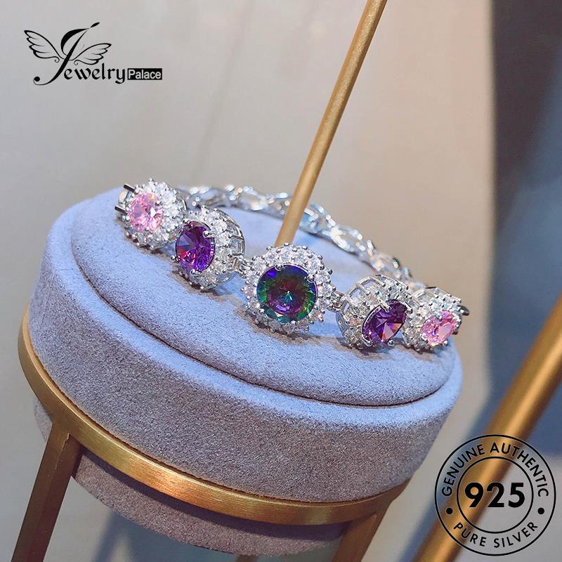 Jewelrypalace Bulat Amethyst925 Wanita Berlian Fashion Gelang Perak Asli B596