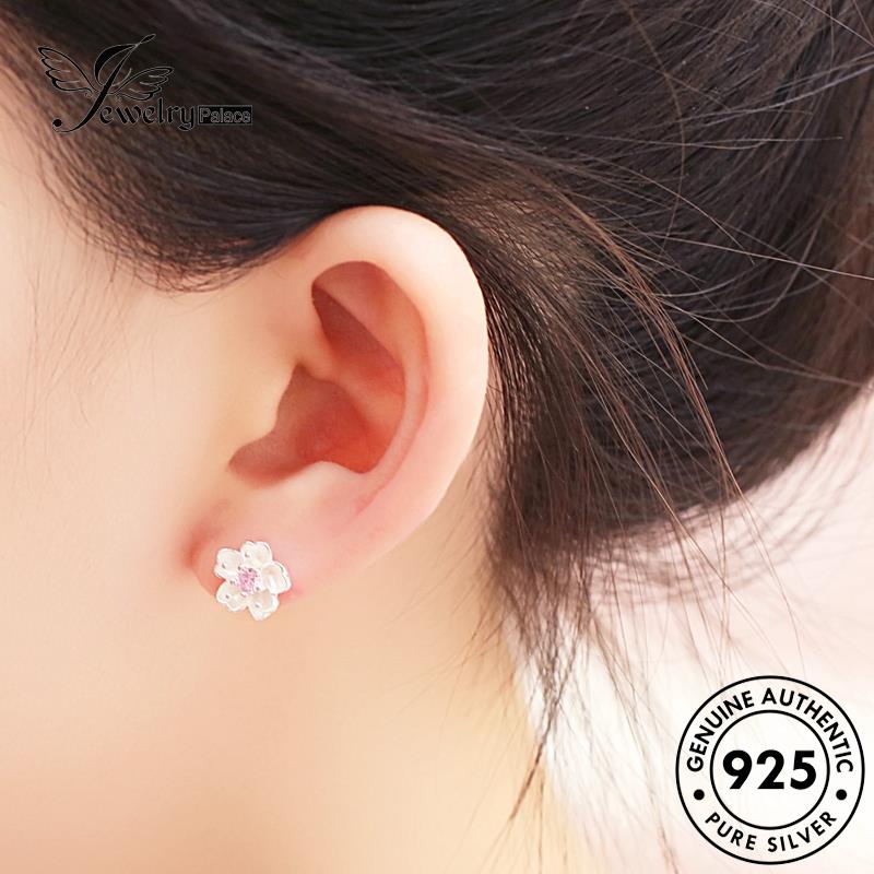 Jewelrypalace Perak925 Pink Kristal Asli Anting Bunga Wanita Berlian Stud Cherry E223