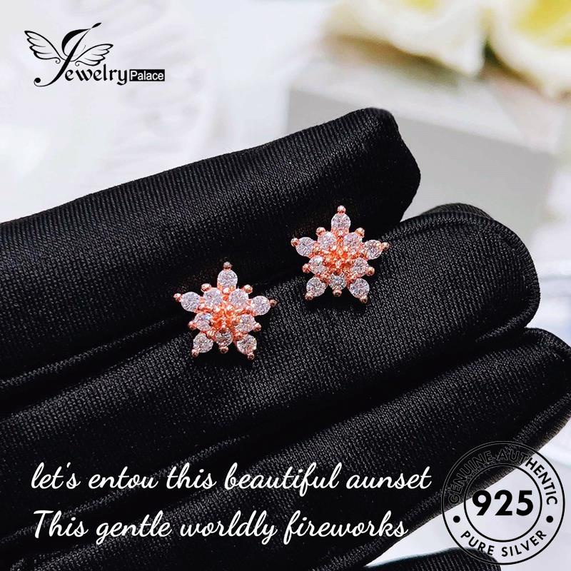 Jewelrypalace Snowflake Stud Anting Perak Asli925Emas Wanita Moissanite Berlian E224