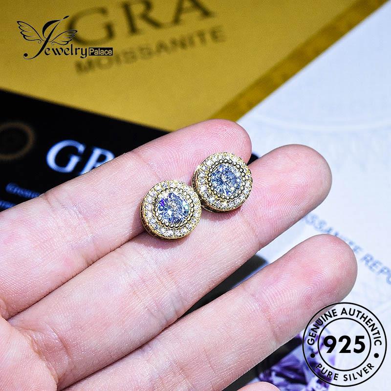 Jewelrypalace Stud Emas Asli Bulat Moissanite Berlian925 Perak Wanita Anting E34