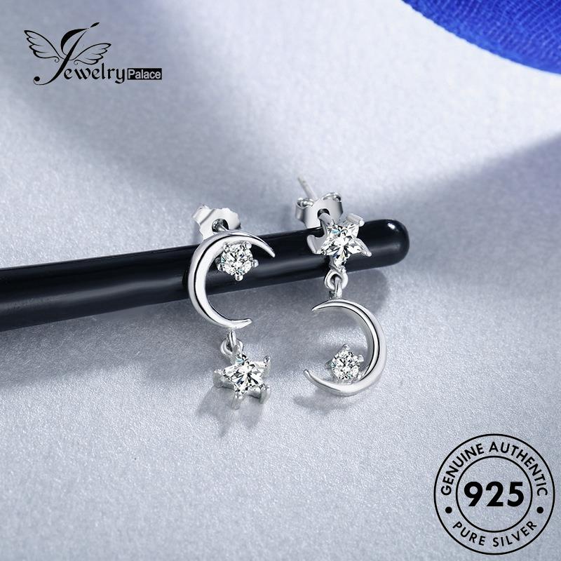 Perhiasantempat Wanita Tusuk Berlian Anting Perak925Asli Asimetris Bulan Moissanite E71