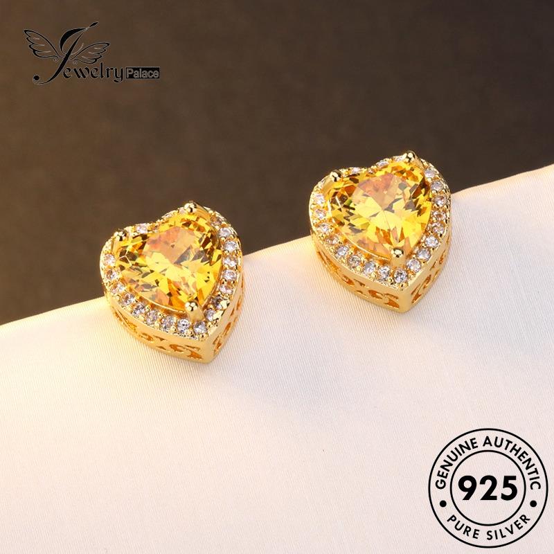 Jewelrypalace Anting Perak Citrine Stud Emas925 Wanita Asli E290