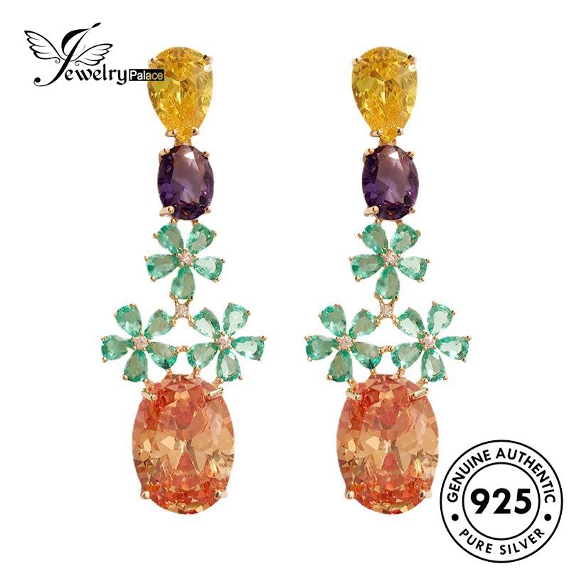 Jewelrypalace Bunga Perak Asli Stud Sapphire Anting Wanita The925 E812