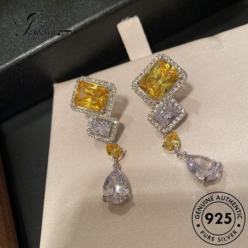 Jewelrypalace Anting Citrine Square Perak Wanita Asli925 Stud E821