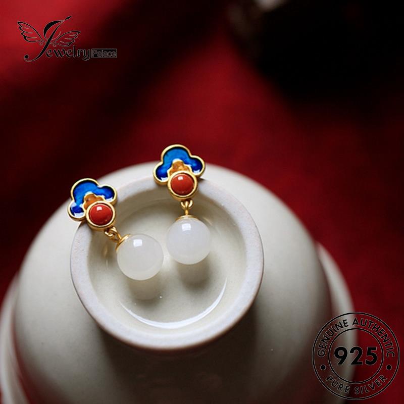 Jewelrypalace Anting Enamel Perak925 Wanita Asli Xiangyun Stud Gold Jade E823