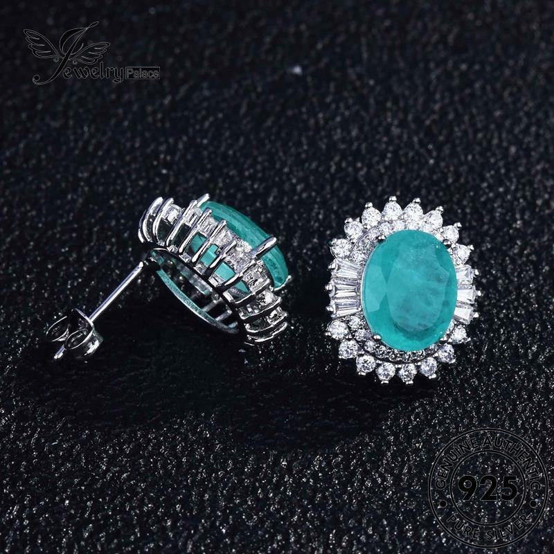 Jewelrypalace Anting Tusuk Wanita925 Oval Asli Aquamarine Perak E825