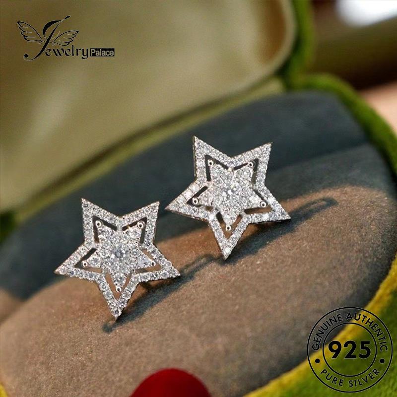 Jewelrypalace925 Asli Berlian Anting Perak Wanita Moissanite Stud Pentagram E853