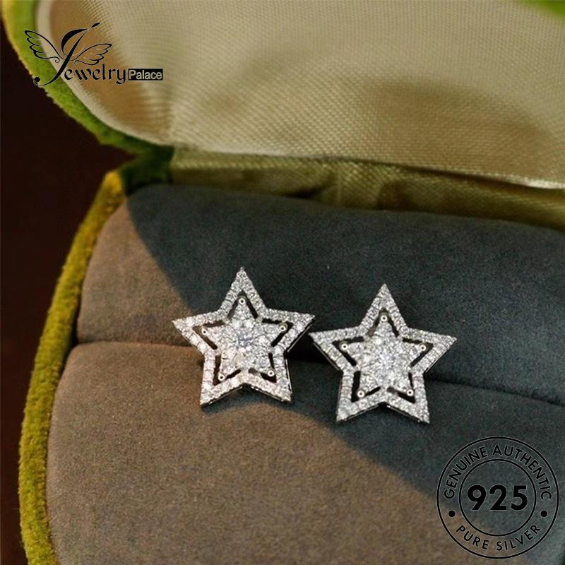 Jewelrypalace925 Asli Berlian Anting Perak Wanita Moissanite Stud Pentagram E853