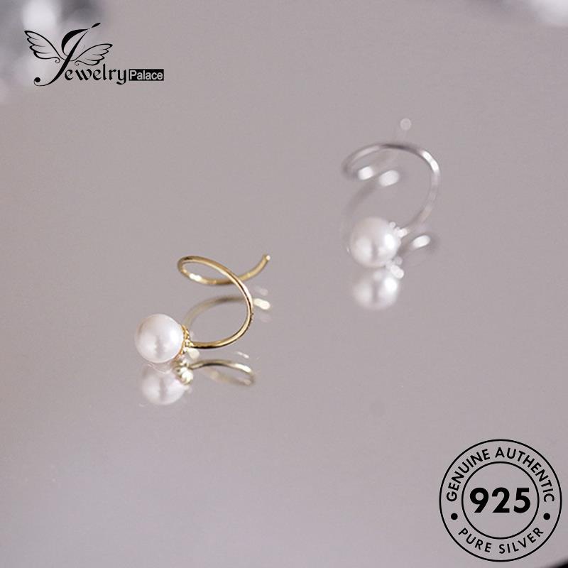 Jewelrypalace Anting Perak Semi Hoop Wanita925Mutiara Emas Asli E929