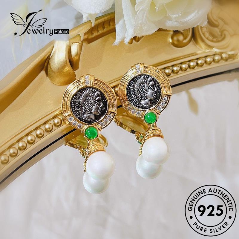 Jewelrypalace Apollo Koin Perak Dewa925Mutiara Wanita Anting Matahari Stud Kuno Asli E972