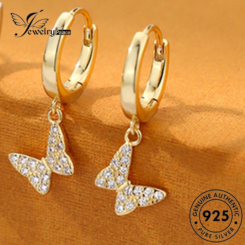 Jewelrypalace925 Anting Hoop Gold Kupu Wanita Berlian Silver Asli Moissanite E948