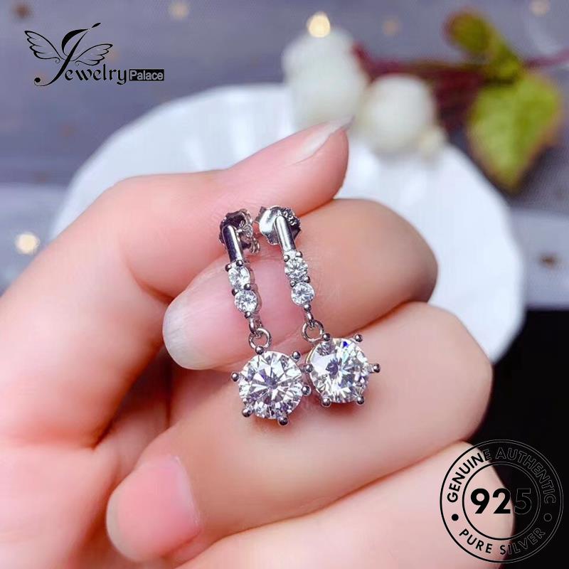 Jewelrypalace Stud Berlian Wanita Perak Moissanite Anting Bulat Asli925 E957