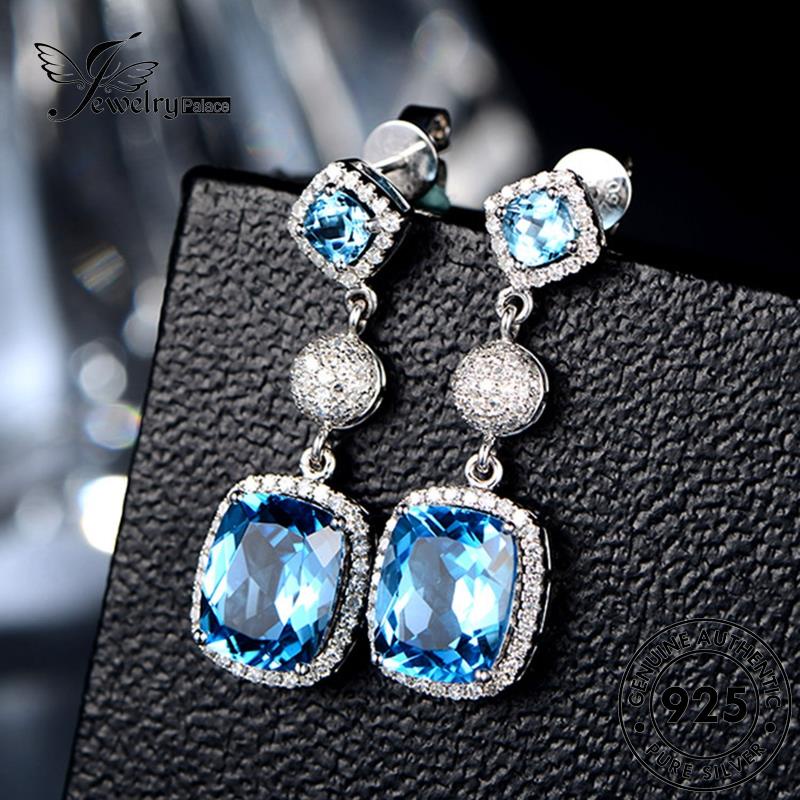 Jewelrypalace Anting Wanita Kotak Asli925 Stud Perak Kolom Aquamarine E1030