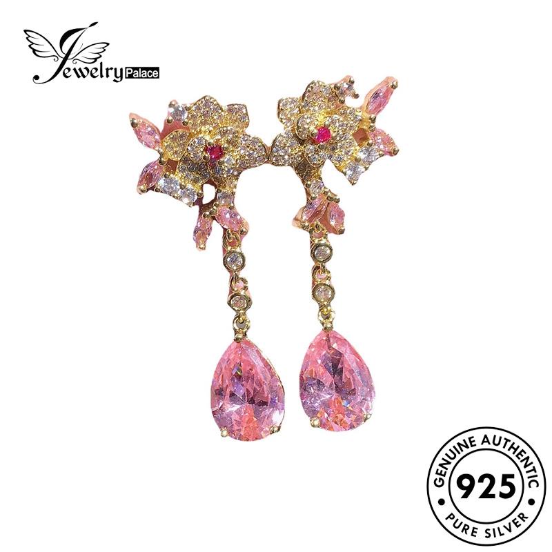 Jewelrypalace Wanita925 Anting Bentuk Pink Kristal Berlian Stud Drop Perak Asli E1044