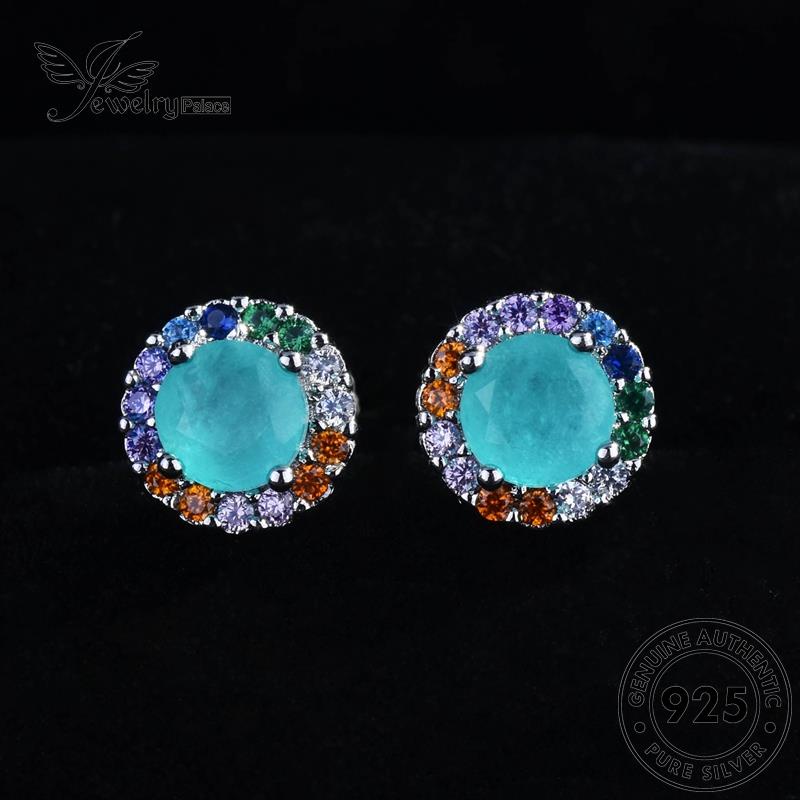 Jewelrypalace Anting Asli Perak925 Wanita Stud Aquamarine Bulat E1076